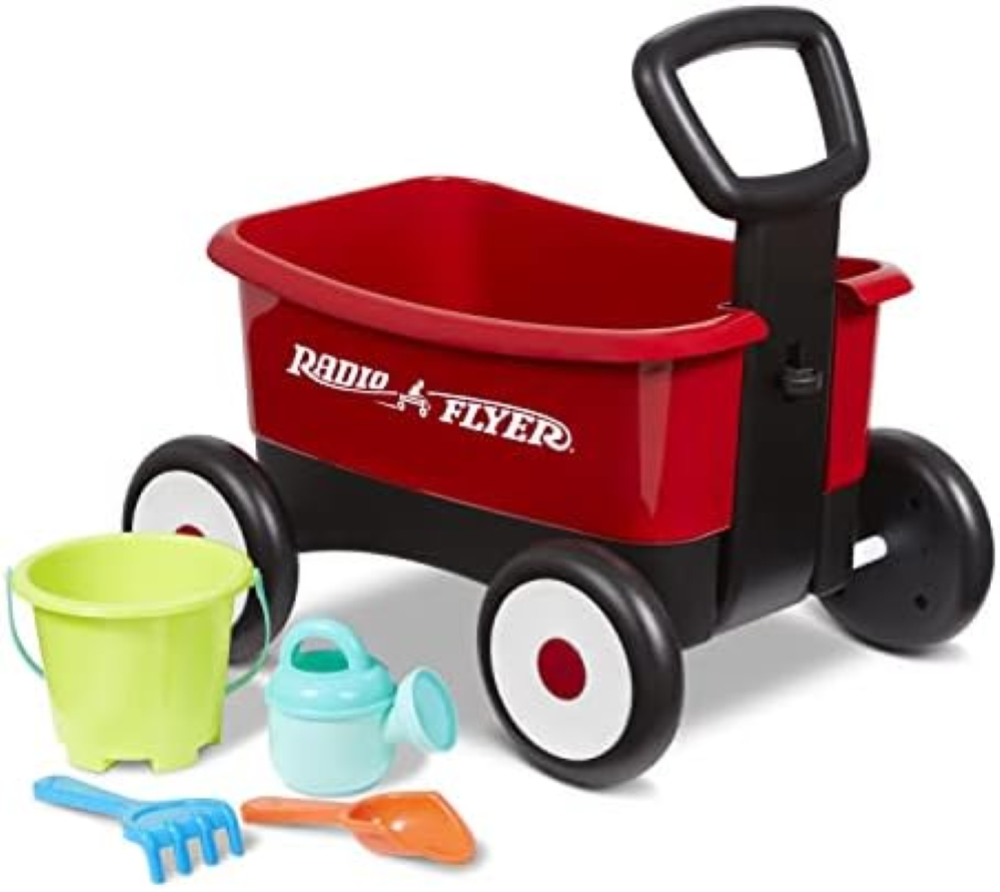 Radio Flyer Push & Pull Walker Wagon with Garden Tools, carretto primi passi spi