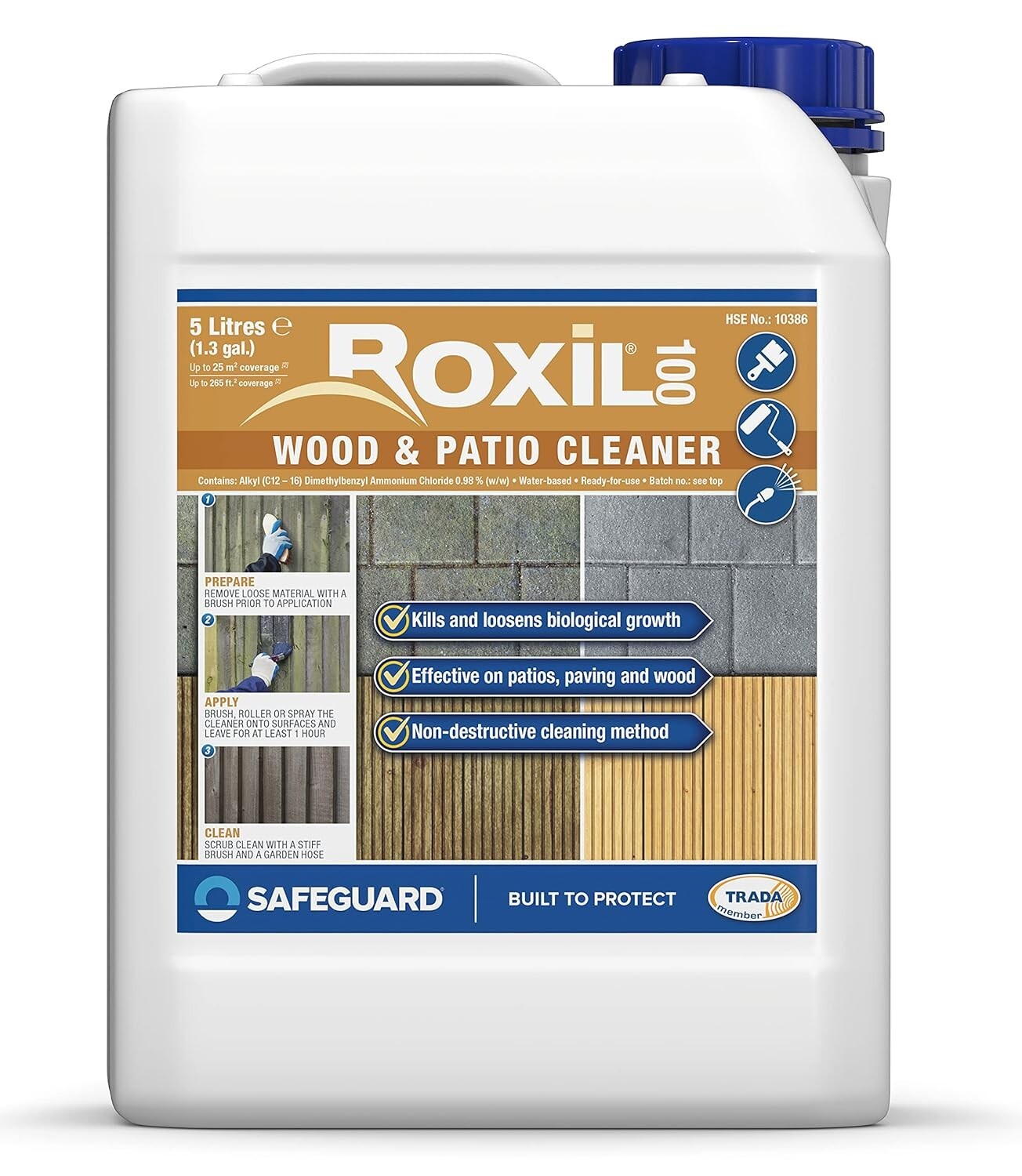 Roxil 100 5L Pulitore per Esterni - Rimuovi la Muffa e Alghe dal Decking e Patio