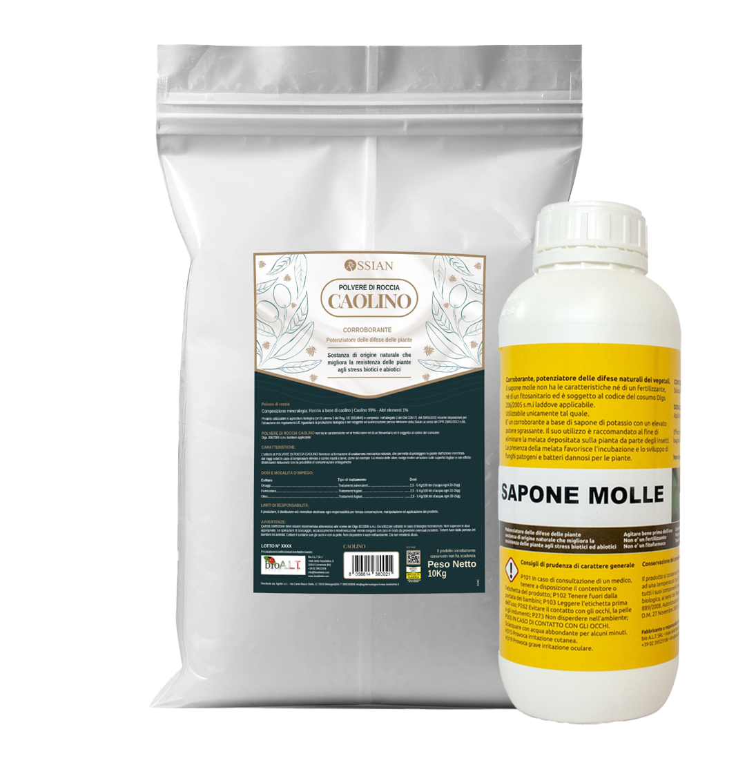 Ossian Caolino Micronizzato Rimedio mosca olivo 10 KG + Sapone Mole 1 KG