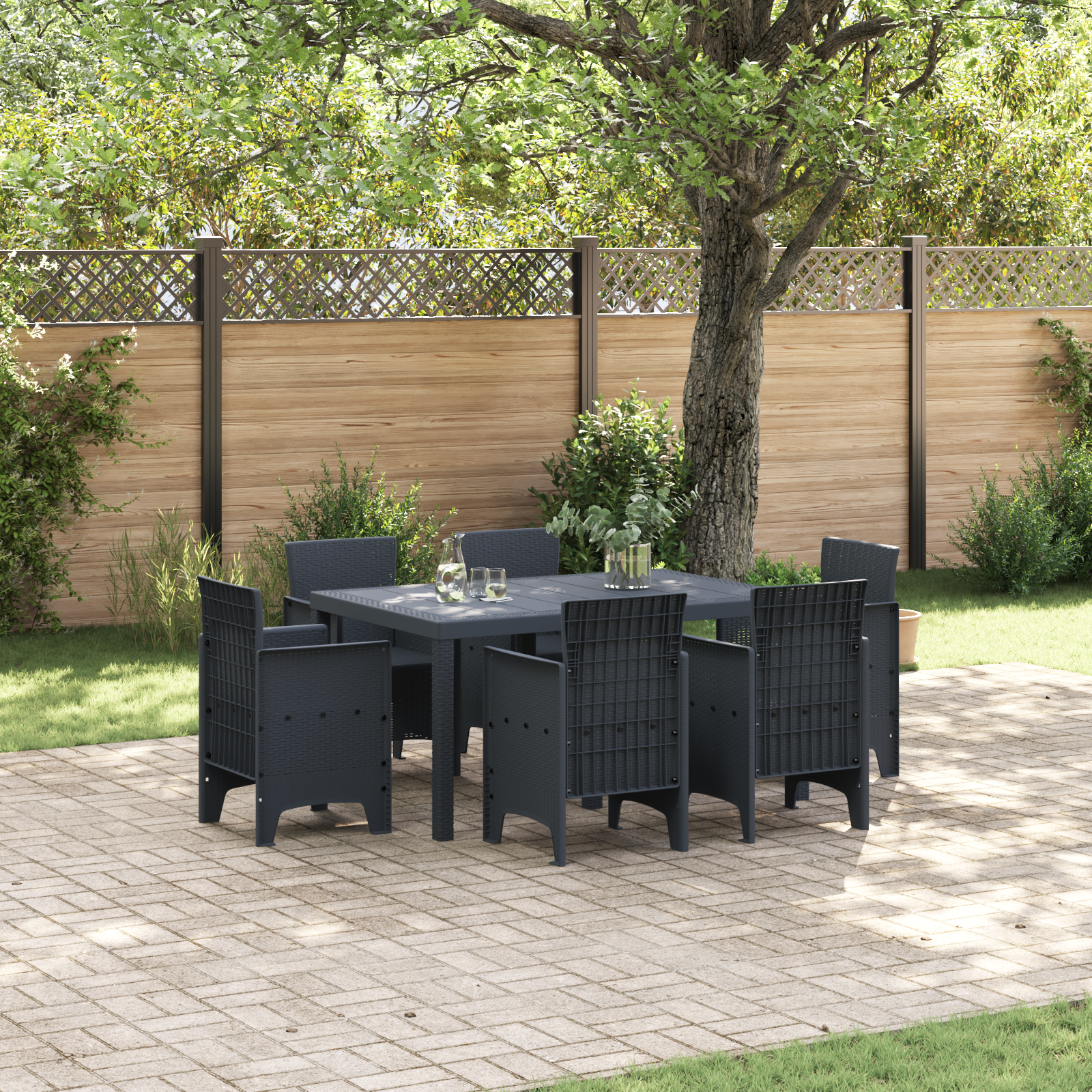 Set Pranzo Giardino 7 Pezzi Anthracite Polyrattan 2105144