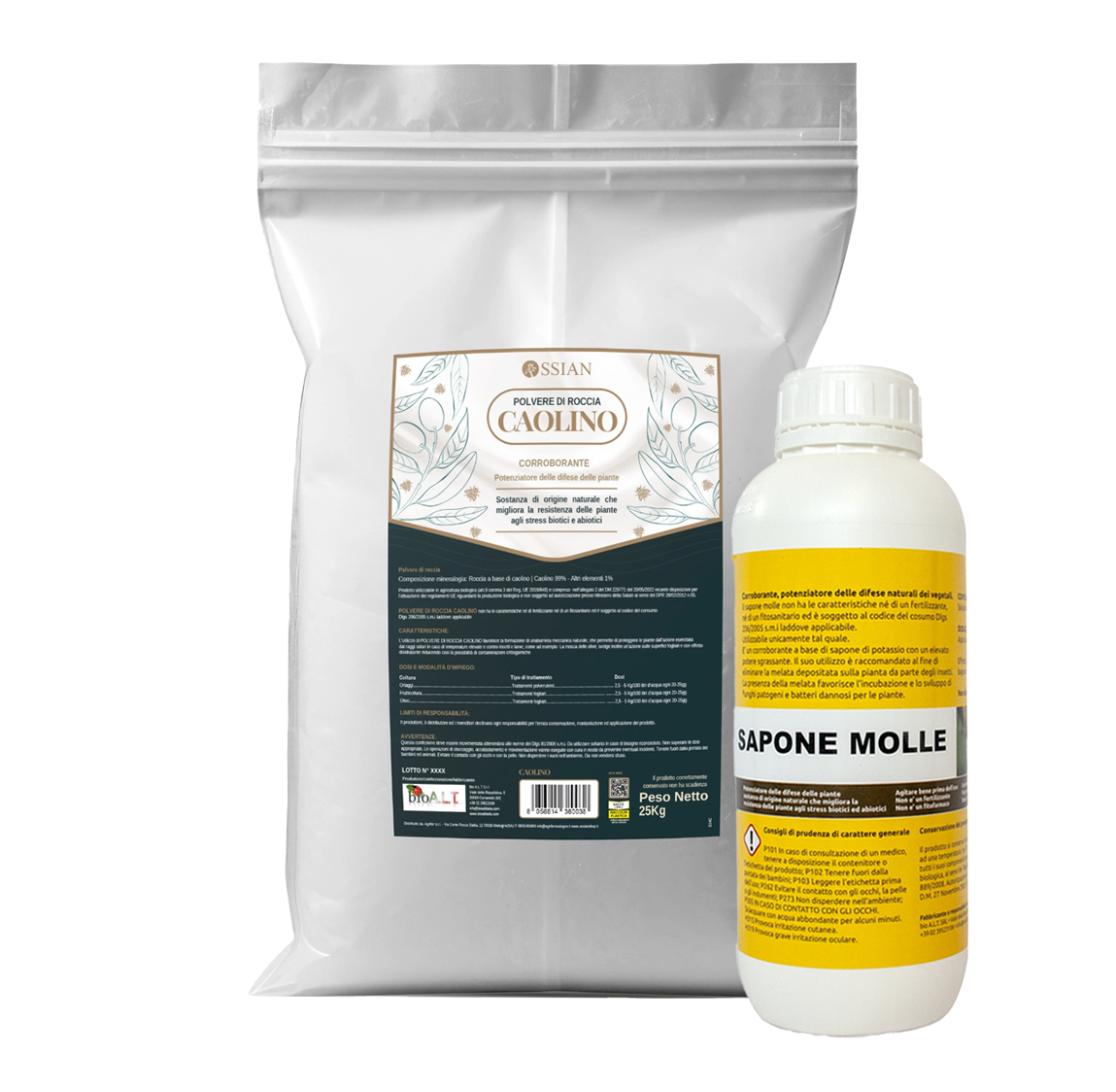Ossian CAOLINO MICRONIZZATO Rimedio  mosca olivo 25 KG + Sapone Molle 1 KG