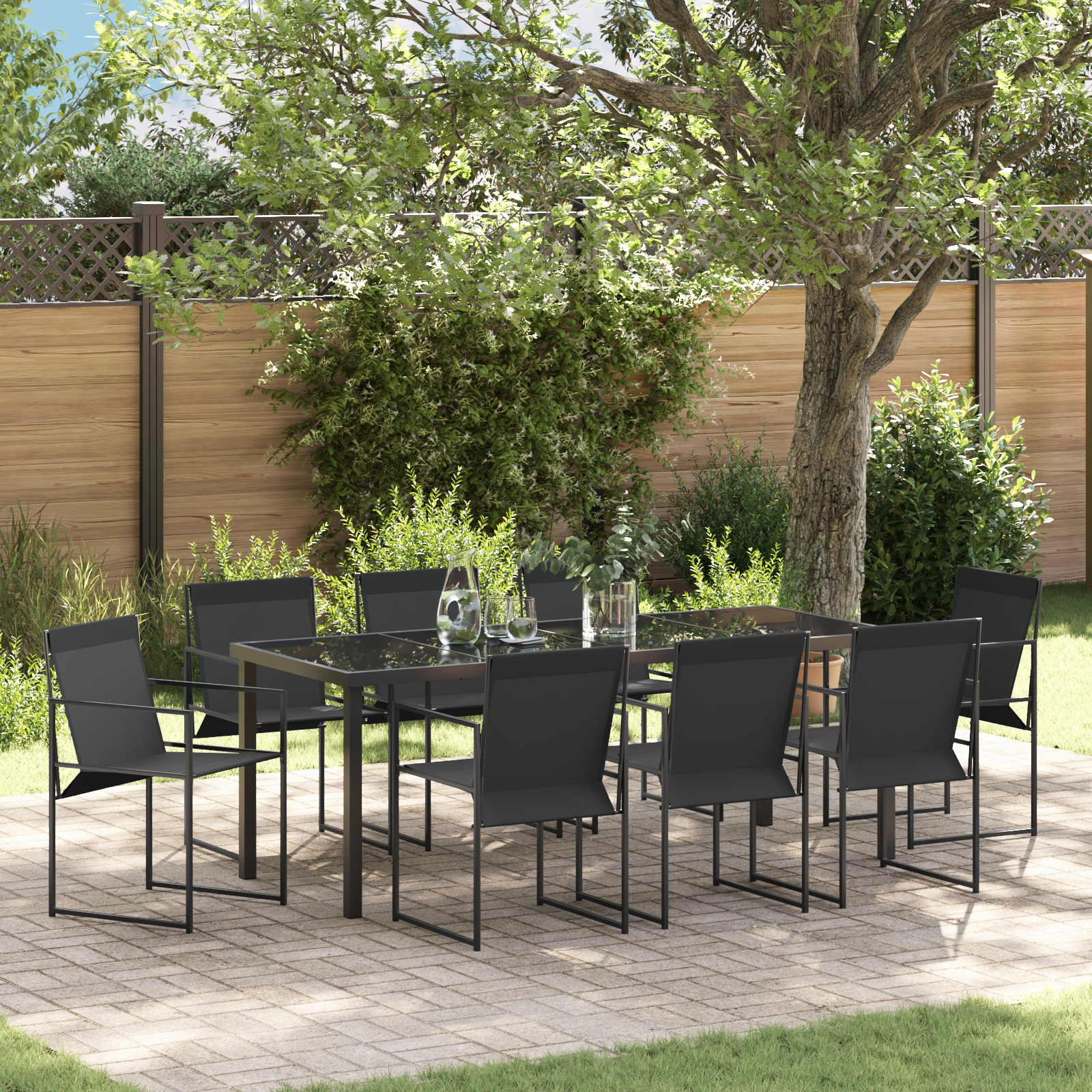 Set Pranzo Giardino 9 Pezzi Nero Textilene e Acciaio 2104670