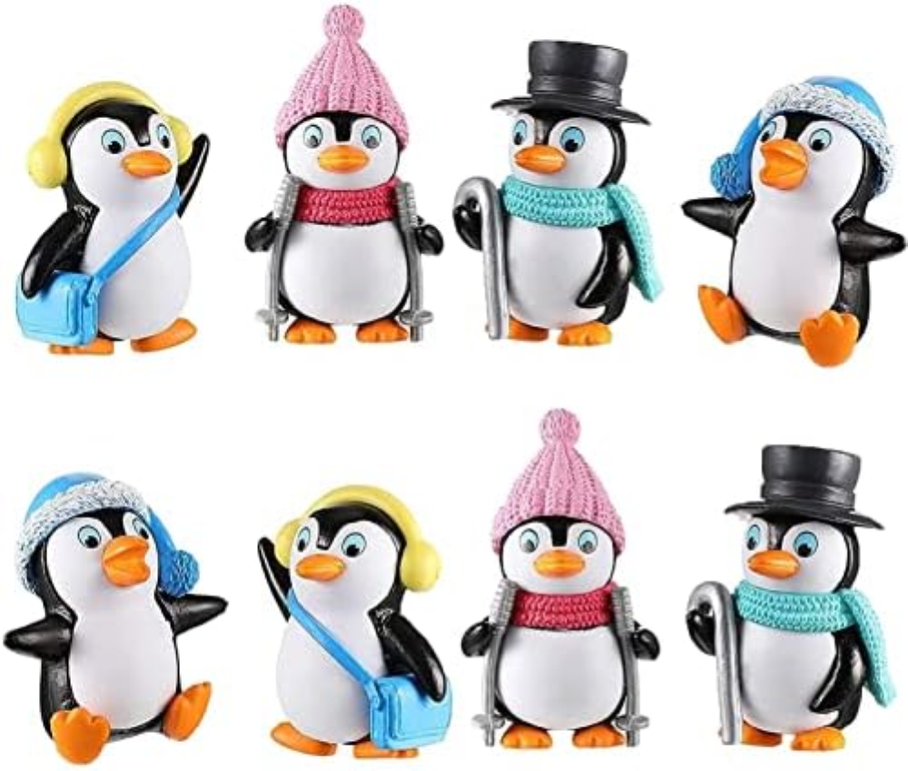 8 mini statuette pinguino, pinguino in miniatura, statuette di animali, micro pa