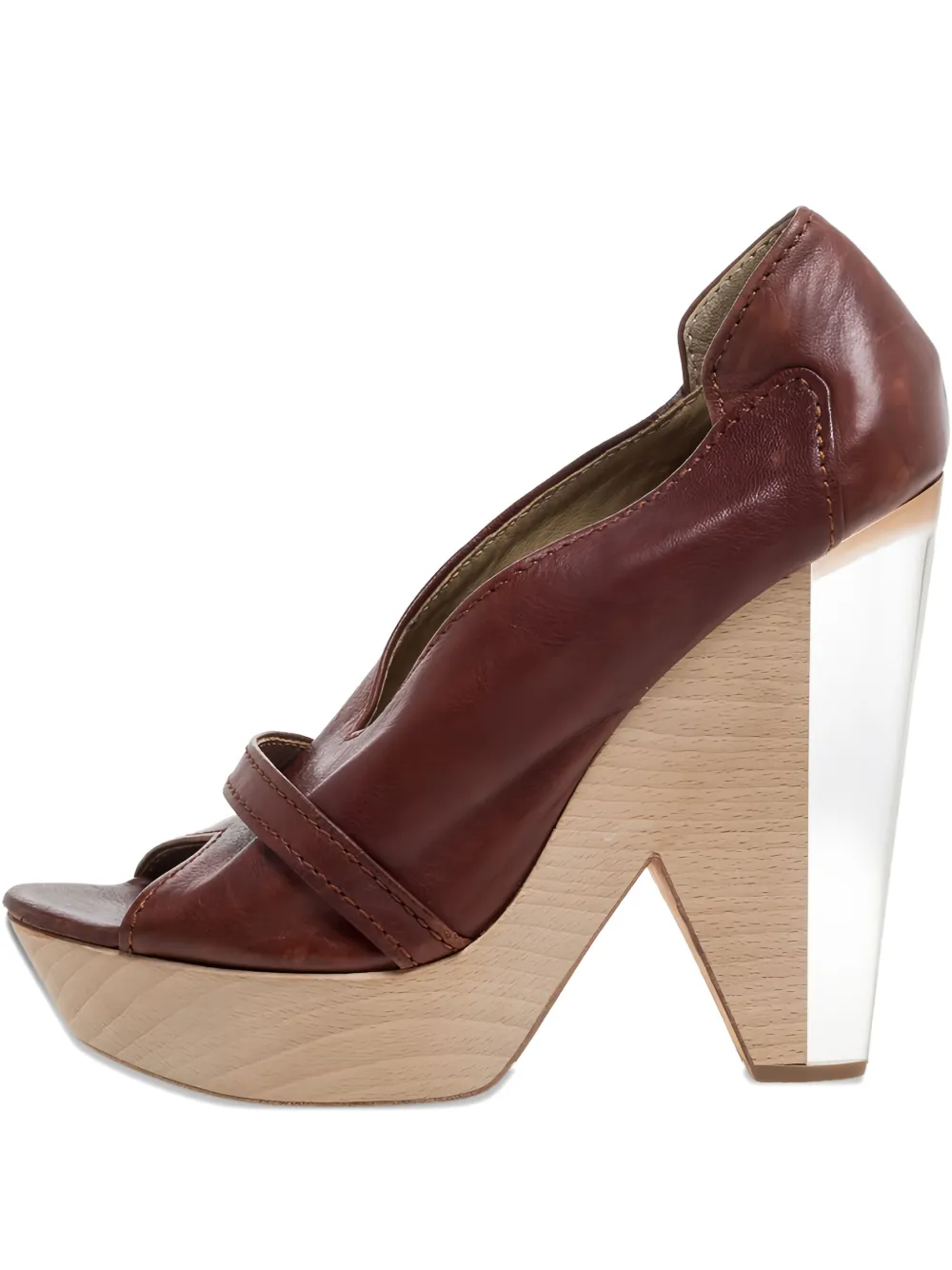 Chloé Pre-Owned 125mm leather wood-heel platform pumps - Marrone