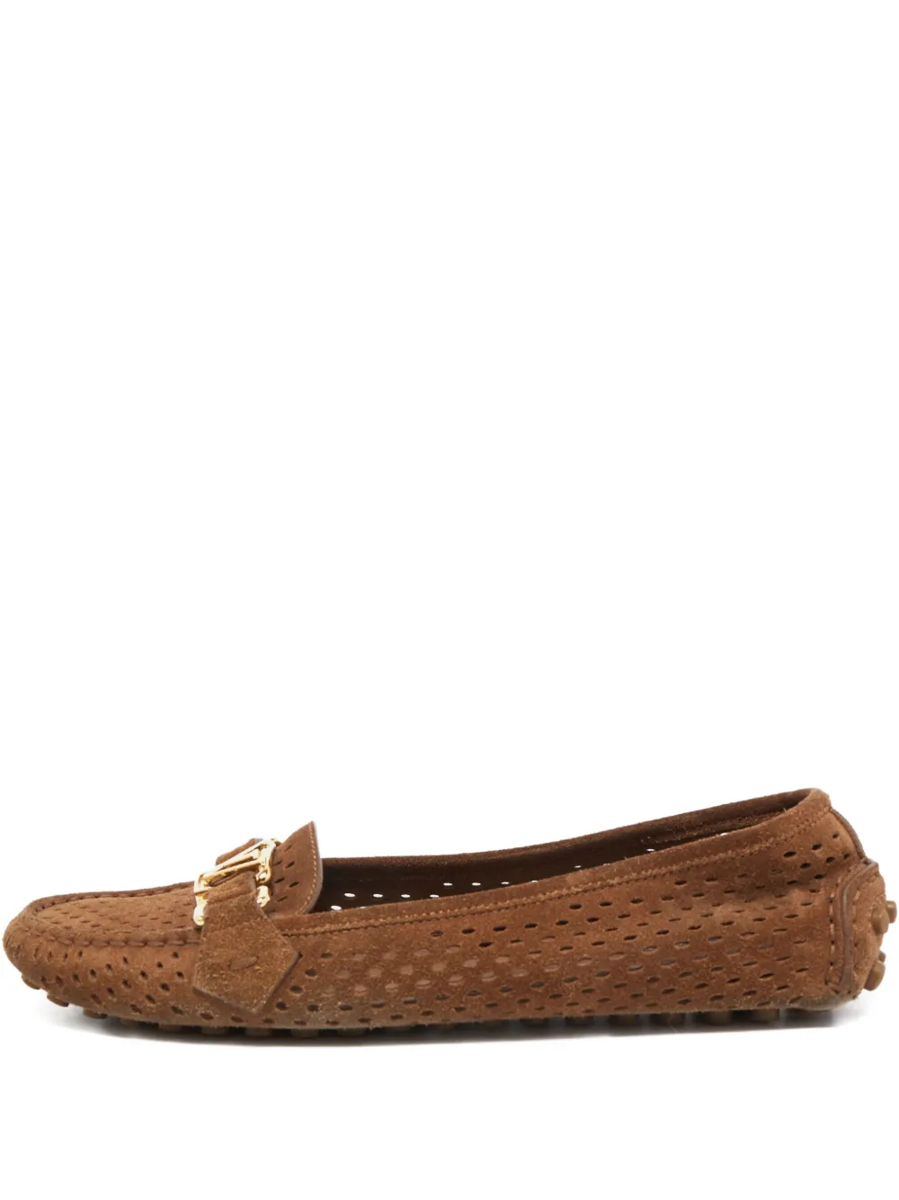 Louis Vuitton Pre-Owned LV-buckle perforated loafers - Marrone
