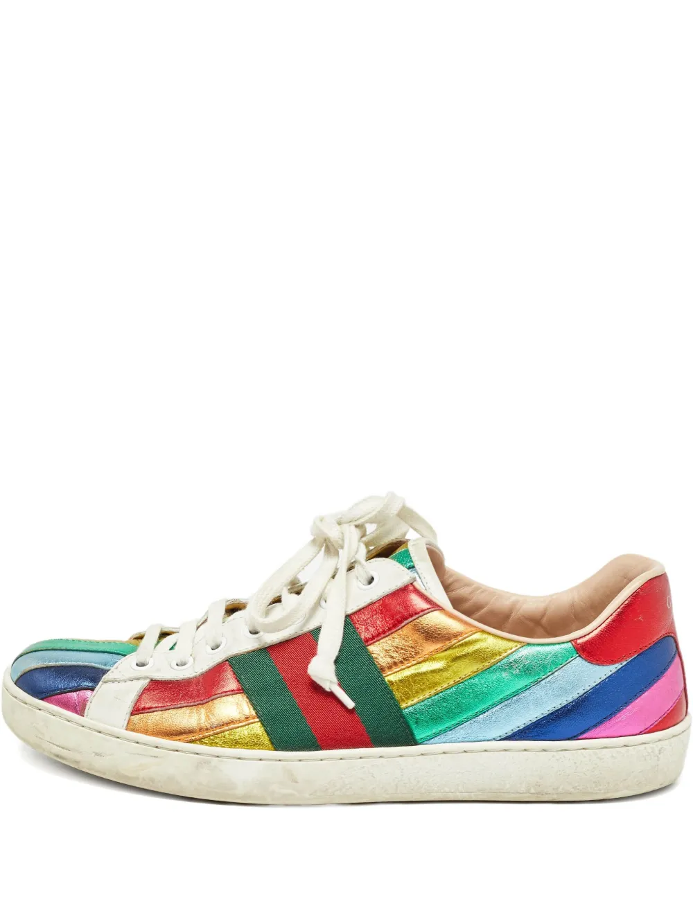 Gucci Pre-Owned 2024 rainbow stripe leather sneakers - Bianco