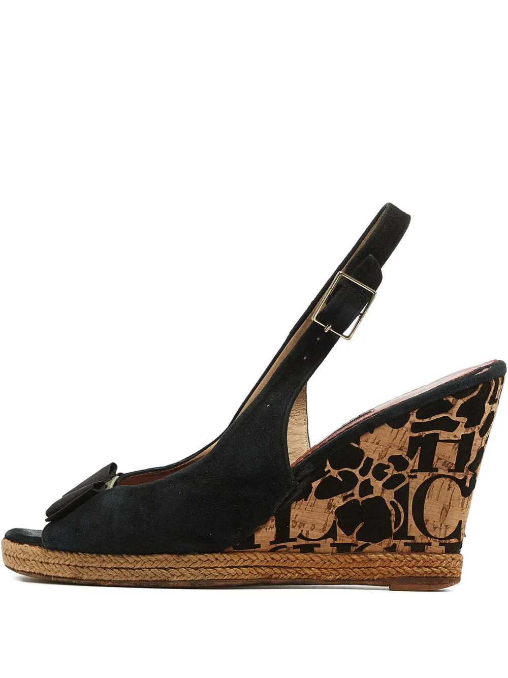 Carolina Herrera pre-owned 90mm bow slingback wedge sandals - Nero