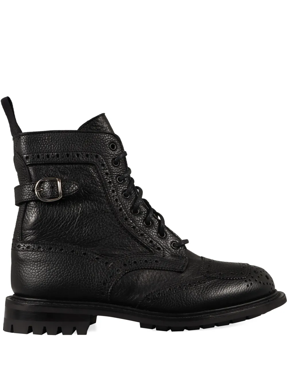 Tricker's buckle-strap brogue combat boots - Nero