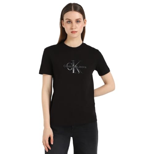 Calvin Klein Glossy Monologo Rj20J224983 Maglietta S/S, Ck Black, M Donna