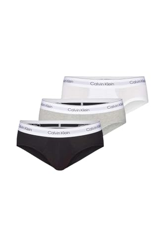 Calvin Klein Hip Brief 3Pk 000Nb3962A, Uomo, Multicolore (Grey Heather, White, Black), S