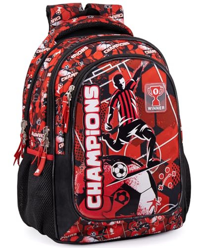 Julian Ross Champions Rossonero Zaino Scuola Elementare Per Bambini, Ergonomico, Schienale Imbottito E Rinforzato, Spallacci Imbottiti, 3 Scomparti, F