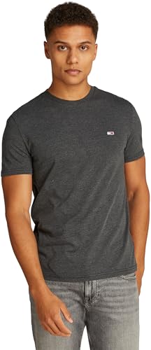 Tommy Jeans Uomo T-Shirt Maniche Corte Tee Scollo Rotondo, (Black Htr), L