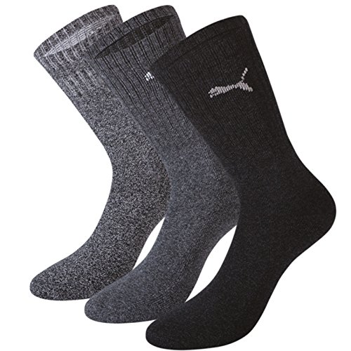 Puma Crew, Calzini Unisex - Adulto, Anthracite/Grey/Grey, 35-38 (Pacco Da 3)