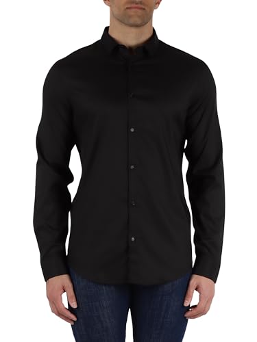 Armani Exchange Long Sleeve Ultra Stretch Lyocell Button Down Shirt. Slim Fit. Maglietta, Nero, M Uomo