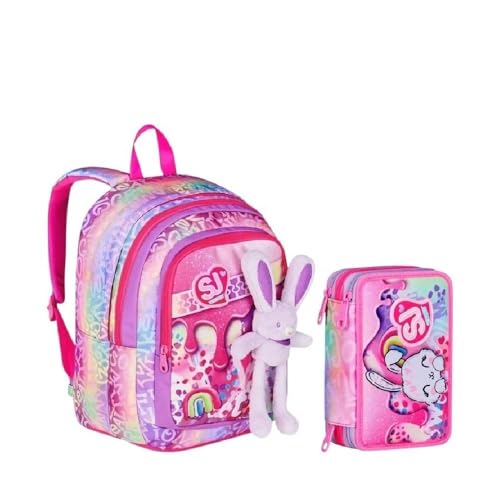 Varzi Seven School Pack Fantasys Girl: Zaino Advanced + Astuccio Triplo 3 Zip Completo 45 Pezzi, Stile E Praticità Per La Scuola 1956