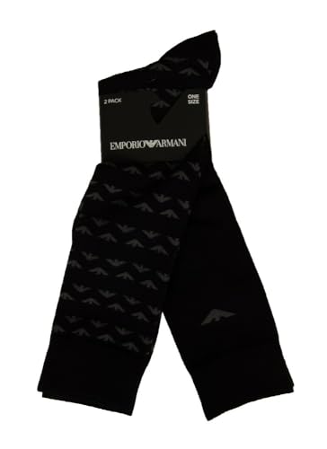 Emporio Armani Bi-Pack Long Socks, Black, Calze Lunghe Uomo, Taglia Unica, Made In Italy