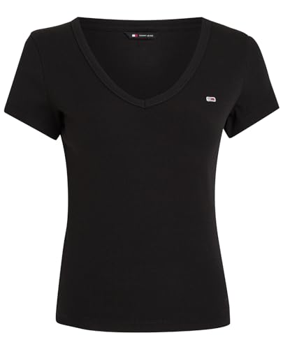 Tommy Jeans Tjw Slim Essential Rib V Ss Dw0Dw17385Bds003, Altri Top Donna, Black (Black), M