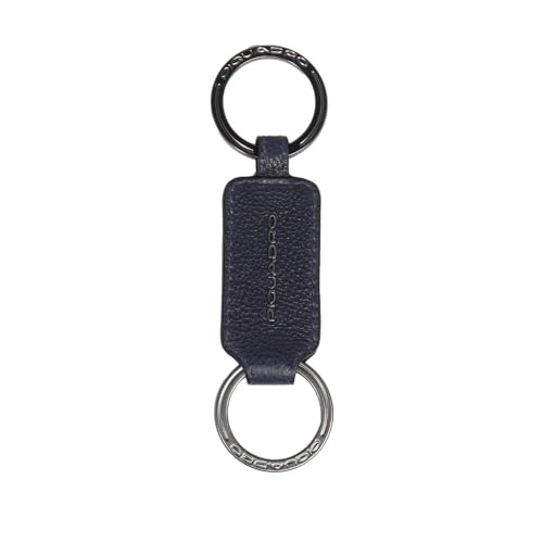 Piquadro Cronus Leather Keychain Da Uomo Con Due Anelli Blu, Blu, Taglia Unica