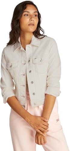 Tommy Jeans Donna Giacca In Jeans Classic Trucker Regular Fit, Bianco (Denim White), S