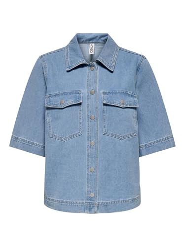 Only Onlbelle S/S Shirt Dnm Gua Noos, Mix Blu Chiaro, L Donna