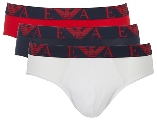 Emporio Armani Bold Monogram 3-Pack Brief Briefs, Marin/Rosso Lac/Bian, S Men'S