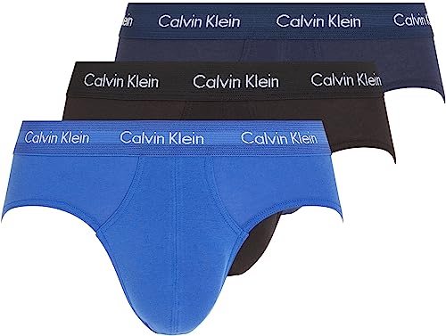 Calvin Klein Hip Brief 3Pk 0000U2661G, Slip A Vita Bassa Uomo, Multicolore (Black/Blueshadow/Cobaltwater Dtm Wb), L (Pacco Da 3)