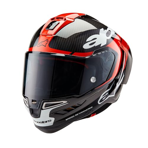 Alpinestars Race Supertech R10 Element - Casco Integrale Da Motociclista, In Carbonio, Colore Nero, Rosso Brillante, Taglia M