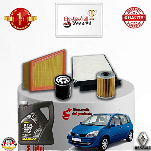 Kit Tagliando Filtri + Olio Scenic Ii 1.9 Dci 88Kw 120Cv Dal 2003 ->2005