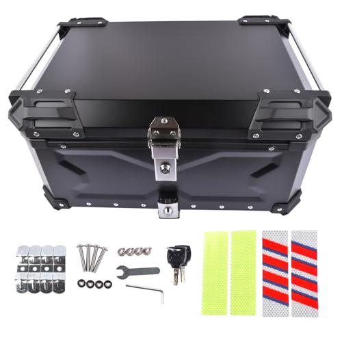 Glossy Auto Parts Bauletto Per Moto 65L Nero, Bauletto Universale Impermeabile In Alluminio Per Moto Con Serratura Di Sicurezza Per Il Deposito Del Ca