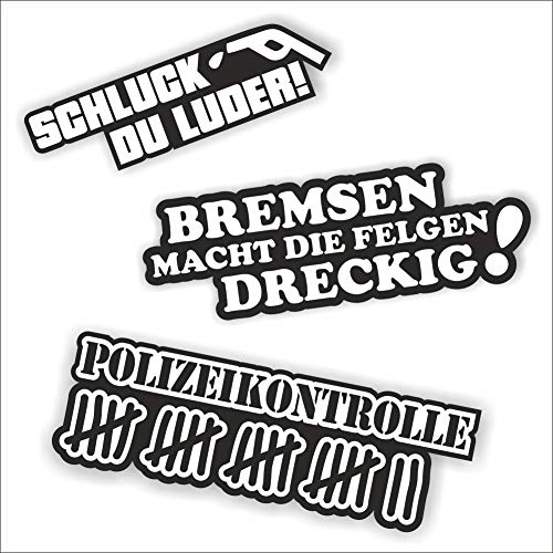 Folien-Zentrum - Set Di 3 Adesivi Per Auto – Schluck Du ... 12 X 3,5 Cm – Freni Sporchi 15 X 5 Cm – Controllo Della Polizia 16 X 5 Cm – Oem & Jdm Tuni