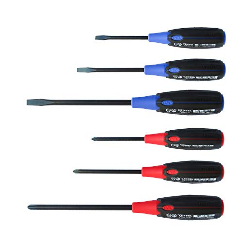 Vessel Set Di 6 Cacciaviti "Supercushion" Testa Piatta E Crociforme Compatibili Jis/Iso/Din/Asme, Colore: Nero