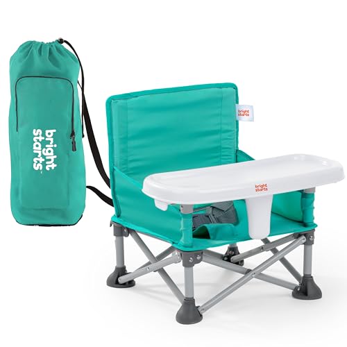 Bright Starts, Rialzo Per Sedia Portatile Pop ‘N Sit, Per Uso Interno/Esterno, Sedile Da Pavimento Con Vassoio, Verde Chiaro, 6 Mesi-3 Anni