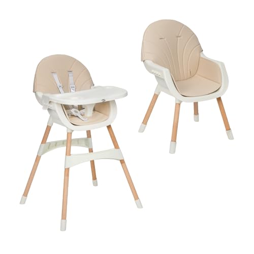 Ms Babyworld Mika - Seggiolone Per Bebè Mika, Convertibile In Sedia - 2 In 1 - Doppio Vassoio, Evolutivo E Sicuro, Unisex, Colore: Beige