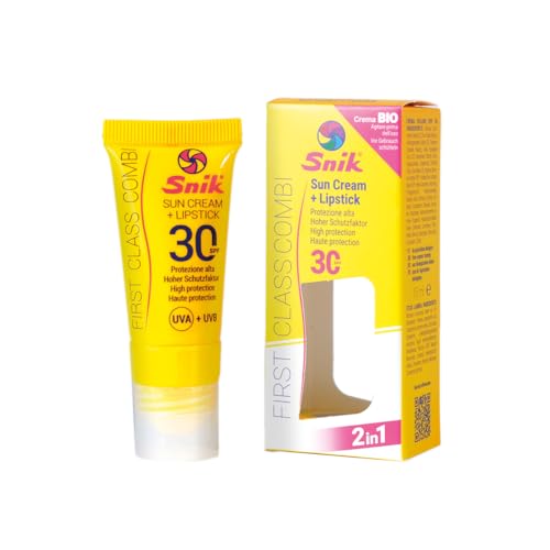 Snik First Class Cream Combi 2In1 | Crema Solare Viso Professionale + Lipstick Labbra | Montagna, Sci, Sport Estremi | Biologica Con Carotene | Spf 30