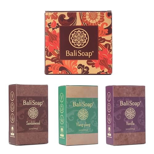 Bali Soap - Sapone Naturale, Saponetta Esfoliante Con Oli Idratanti Alla Glicerina - Legno Di Sandalo, Ylang-Ylang E Vaniglia - Confezione Da 3 Saponi