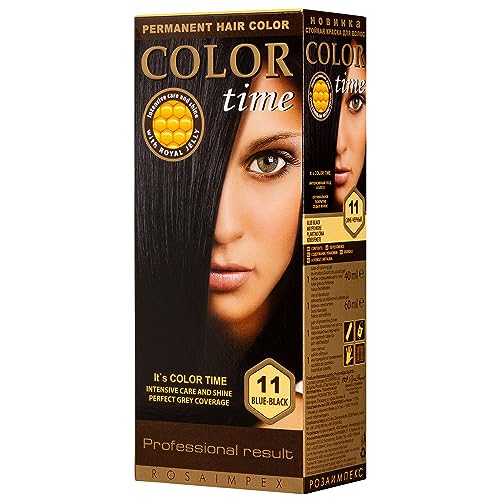 Color Time | Tinta Permanente In Gel Colore Blu Nero 11 | Arricchita Con Gelatina Reale E Vitamina C | Colorazione Permanente Per Capelli | Copre I Ca