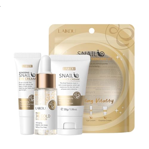 Snail Mucin Essentials Set Cura Della Pelle, Siero Di Lumaca Dorata, Crema Occhi Di Lumaca Al Ginseng, Crema All'Essenza Di Lumaca 3 In 1, Migliora L'