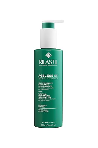 Rilastil Ageless Sc Sebum Control - Gel Detergente Purificante E Riequilibrante Con Alfa Bioma Complex E Acido Salicilico, 250 Ml