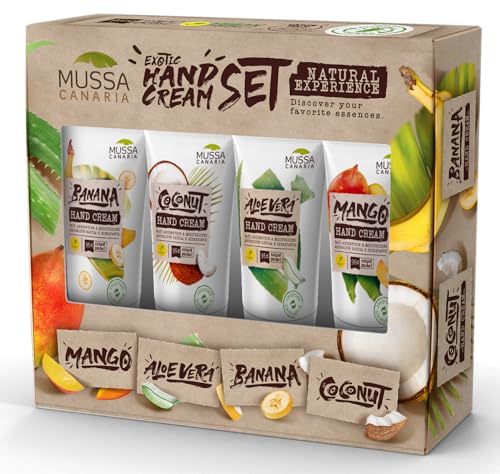 Mussa Canaria Set Di Creme Per Le Mani Naturali - Mango, Aloe Vera, Banana E Cocco - Formato Da Viaggio 4 X 40 Ml