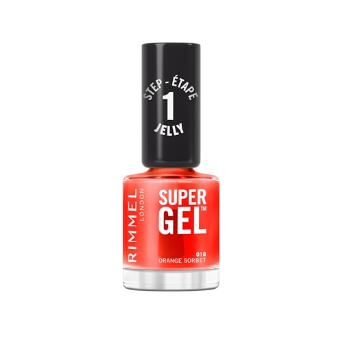 Rimmel Super Gel Jelly Gloss, 018 Orange Sorbet, Smalto A Lunga Tenuta, Applicazione Facile, Manicure Effetto Gel, Resistente Alle Scheggiature, Formu