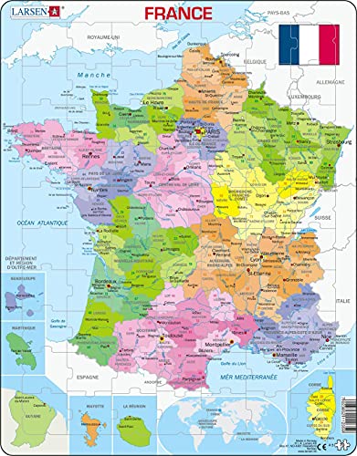 Larsen A5 Mappa Politica Della Francia, Edizione Francese, Puzzle Incorniciato Con 70 Pezzi