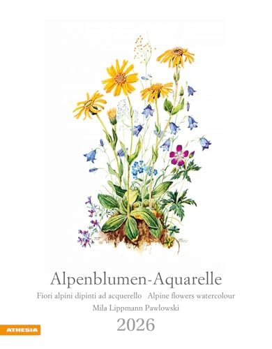 Alpenblumen-Aquarelle. Fiori Alpini Dipinti Ad Acquerello. Calendario Grande 2026