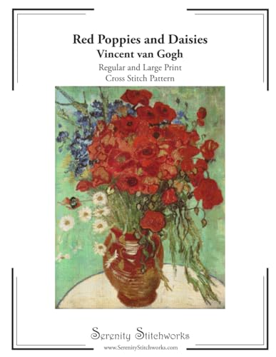 Red Poppies And Daisies Cross Stitch Pattern: Regular And Large Print Pattern