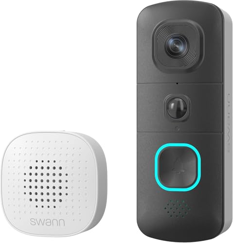 Swann Swifi-Sevdbc-Eu - Campanello Video Wireless 2K Evo, Telecamera Di Sicurezza Wi-Fi, Assistente Vocale Swannshield, Audio Bidirezionale, Rilevamen