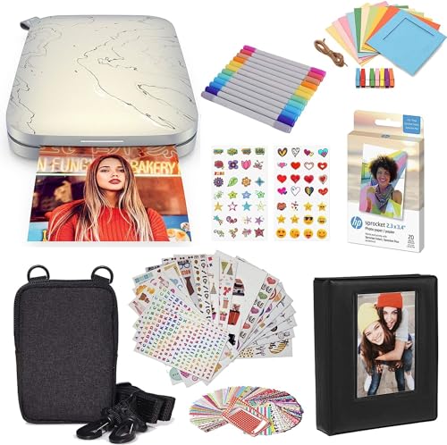 Hp Sprocket Select Stampante Fotografica Istantanea Portatile 2,3X3,4 (Bianca) Kit: Zink 20 Pack, Album Fotografico, Custodia, Pennarelli, Set Di Ades