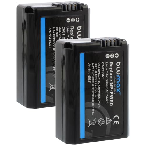 Blumax - 2 Batterie Sostitutive Per Sony Np-Fw50, 1030 Mah, Compatibili Con Alpha Ilce Xq1 Alpha 5000 5100 6000 6300 6500 Alpha 7 7Ii 7S