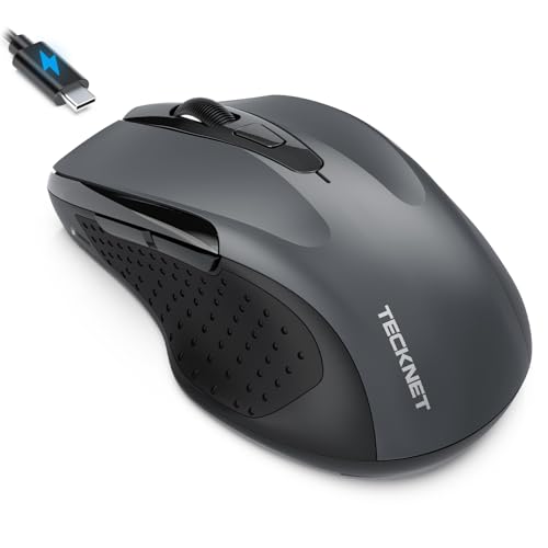 Tecknet Mouse Bluetooth Con Jiggler, Multi-Dispositivo Mouse Wireless Ricaricabile (Tri-Mode: Bt 5.0/3.0 + 2.4G), 4800 Dpi, Silenzioso, Ergonomico Per