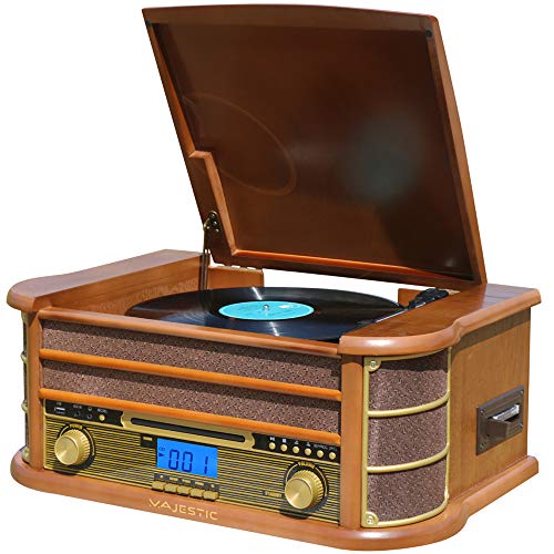 Majestic Tt 34R Bt Cd Tp Usb - Giradischi 33/45/78 Giri, Bluetooth, Lettore Cd/Mp3, Ingresso Usb, Cassetta, Registra Vinili In Mp3, Telecomando, Marro