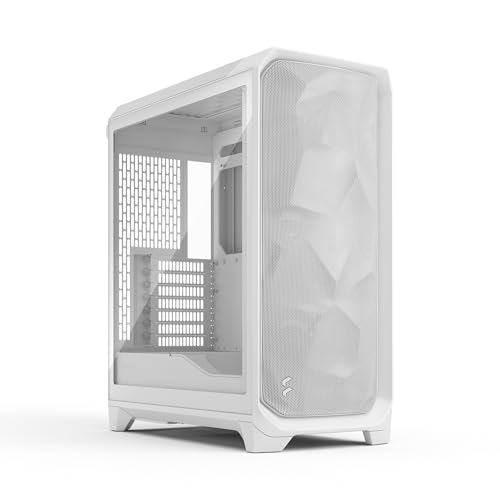 Fractal Design Meshify 3 White Tempered Glass Clear Tint - High Airflow Pc Gaming Case - Mesh Front Panel - Three Momentum 14 Fans Included - Clean In
