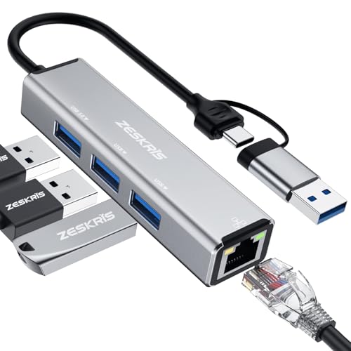 Zeskris Hub Usb C 4 Porte Con Ethernet 100Mbps - Adattatore Usb 3.0 Macbook [Pro/Air], Pc Portatili | 1×Usb3.0 (5Gbps), 2×Usb2.0 + Rj45 | Compatibile 